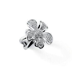 New Lia Sophia Ring Size 8 Wild Rose Silver Crystal Flower Never Worn!